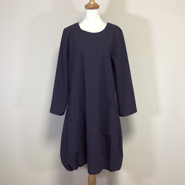 バルーンワンピ　長袖◆グレイッシュパープル【やわらかコットンリネン】◆S・M・Ⅼ・LL