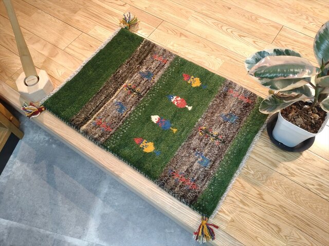 お目玉品35%OFF】ペルシャ ギャッベ 玄関マット 75x50cm 緑
