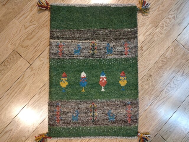 お目玉品35%OFF】ペルシャ ギャッベ 玄関マット 75x50cm 緑