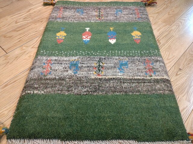 お目玉品35%OFF】ペルシャ ギャッベ 玄関マット 75x50cm 緑