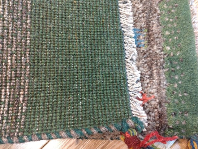 お目玉品35%OFF】ペルシャ ギャッベ 玄関マット 75x50cm 緑 グレー