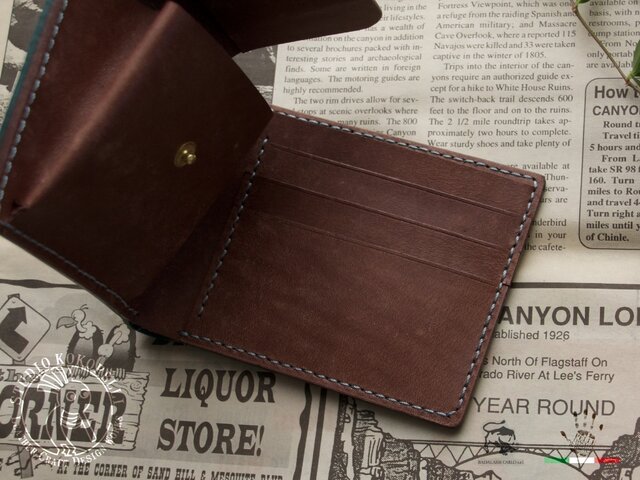 受注製作】イタリアンレザー プエブロ+マヤ 手縫い二つ折り財布