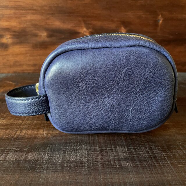 ボックス型》レザーポーチ（Navy） | iichi 日々の暮らしを心地よく
