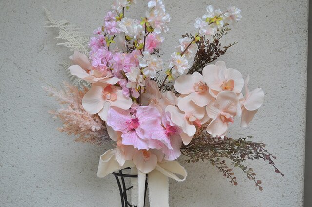 ブーケ＆ブートニア ①ホワイトアジサイとかすみ草のウエディングブーケ（ブートニア