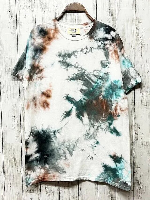 タイダイ染め Tシャツ　Mサイズ　グリーン×ブラウン ムラ染め　Hippies Dye HD21-05