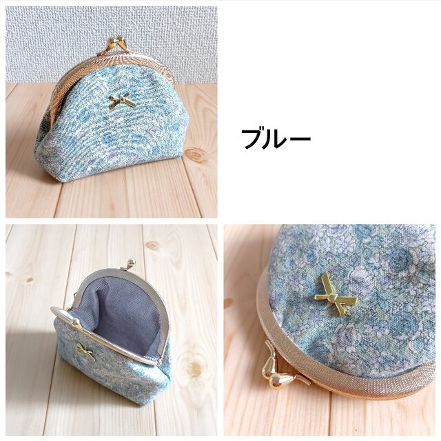薔薇柄＆りぼん がま口ポーチ 10cm口金 バラ ブルー 618 | iichi 日々