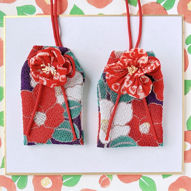 （藍ツバキ）＜サイズオーダー可＞元巫女が作る花のお守り袋