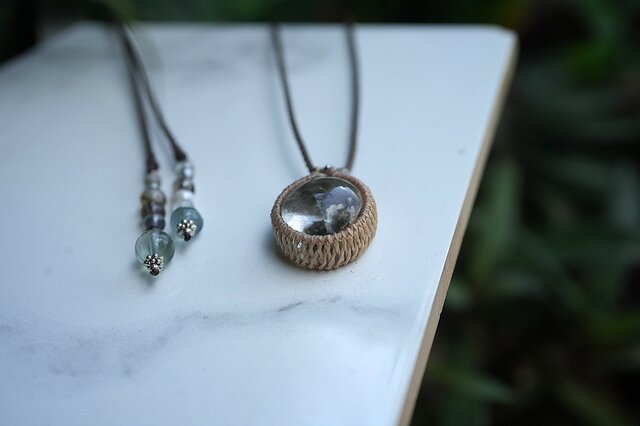 緑の小島☆クローライトインガーデンクォーツ マクラメネックレス1415