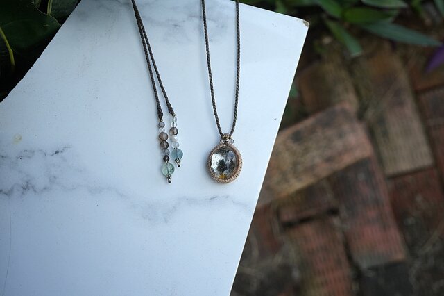 緑の小島☆クローライトインガーデンクォーツ マクラメネックレス1415