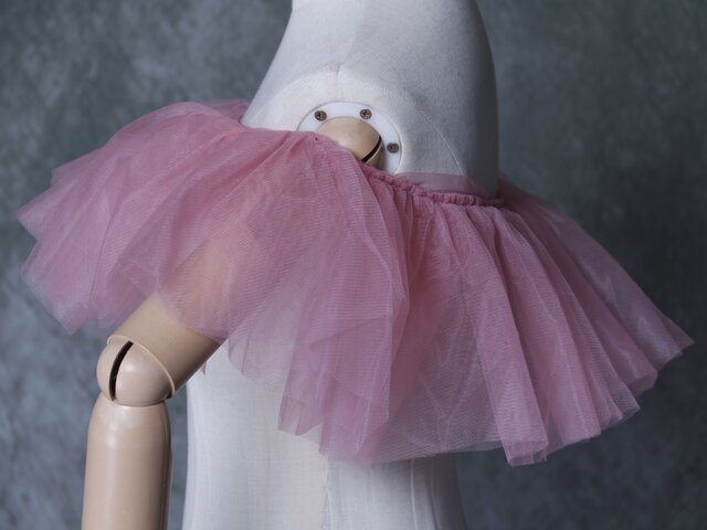 オフショルダー ピンク ソフトチュール デザイン感 ストレッチ ウエディングドレス