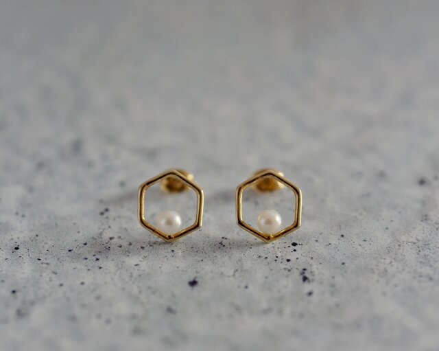 hexagonal アコヤパールピアスの画像1枚目