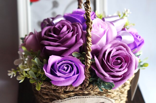 フラワーソープバスケットNo.357 ソープフラワー「バスケット」ボックスフラワーのアレンジメント