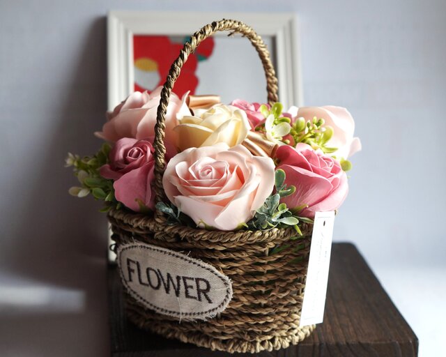 ソープフラワー・バスケットアレンジ・誕生日祝・退職祝い・記念