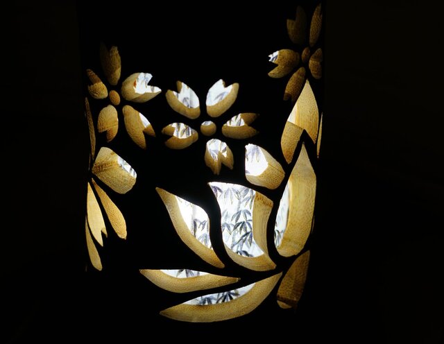 ◆全面彫◆竹灯り・竹あかり・竹灯籠　 ～～ 癒しの灯り ★秋華★～～ 竹灯り・竹あかり・竹灯籠 全面彫～～ 癒しの灯り 華衣ライン