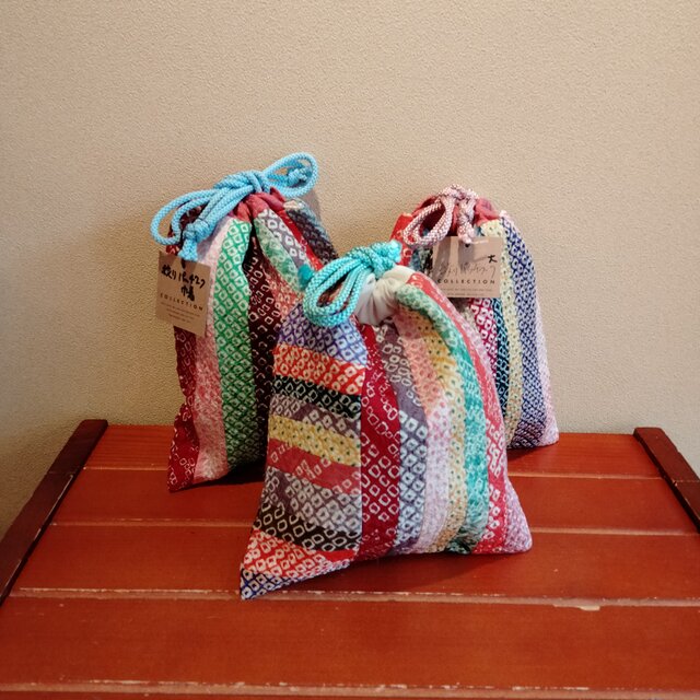 着物 絞りパッチワーク巾着（大） | iichi 日々の暮らしを