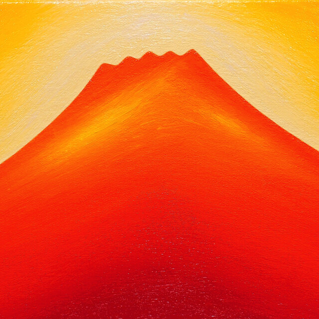 世界最高の発色の赤富士△がんどうあつし絵画油絵F4号ホワイト額縁付 
