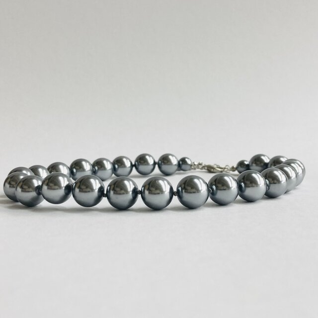ガラスパールオールノットチョーカーネックレス/約12mm約34cm+5cm/ガンメタルグレー/R/made in japan