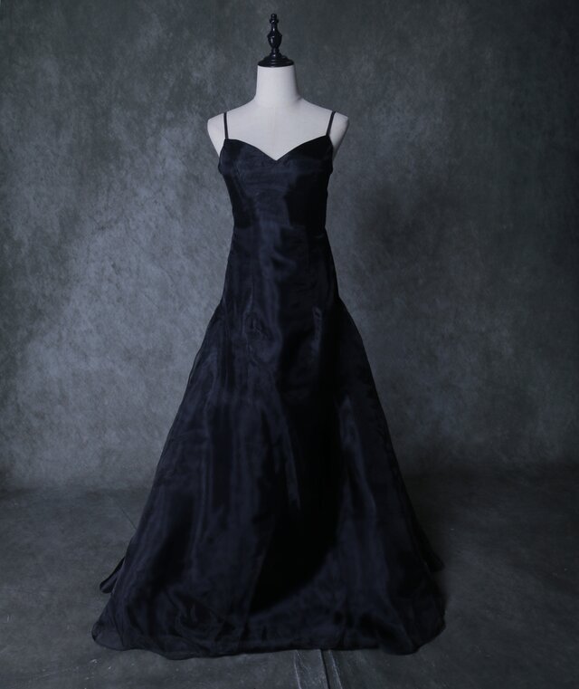 パーティードレス キャミソール ブラック 上質オーガンジー スレンダーライン 床付く 前撮り