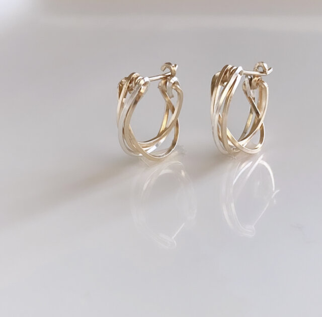 55◆14kgf ピアス3点 55◇14kgf ピアス3点 14kgf×silver925 diagonal キャッチレス