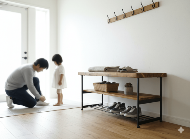 アイアン ウッド ベンチ ラック （ 2人掛け ）（スリッパ シューズ