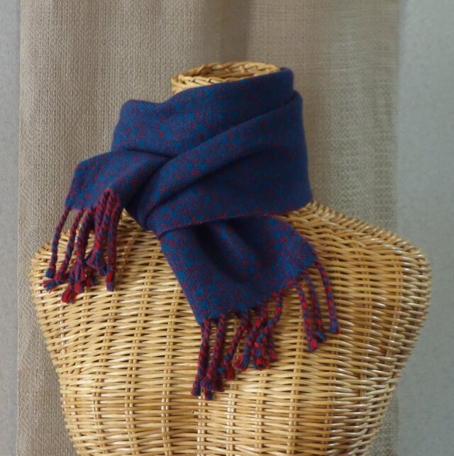 手織りカシミアマフラー・・青緑×ローズピンク | iichi 日々の