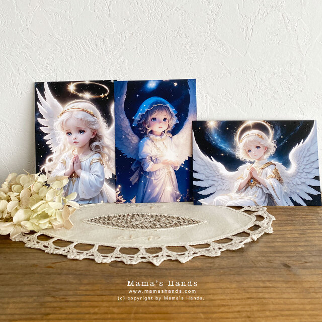 女の子 天使 宇宙 祈り 星 開運 スピリチュアル イラスト アート ３枚 ハガキ ポストカード セット♪ | iichi  日々の暮らしを心地よくするハンドメイドやアンティークのマーケットプレイス