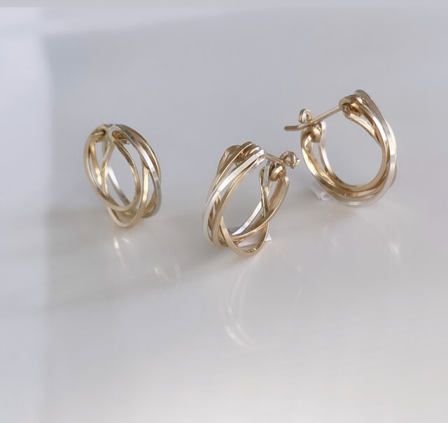 イヤーカフ・ピアス2点セット】14kgf×silver925 diagonal キャッチレス