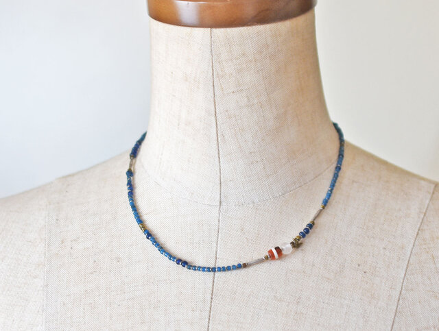 エッチドカーネリアンと古代水晶、oldチンシルバー＆オリッサブラス