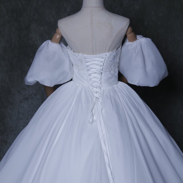 得価高品質華やか！ ウエディングドレス ホワイト 取り外し袖 トレーン 可愛い ウェディングドレス