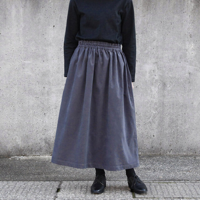 【即納】コーデュロイ ギャザースカート（チャコール）グレー 灰色