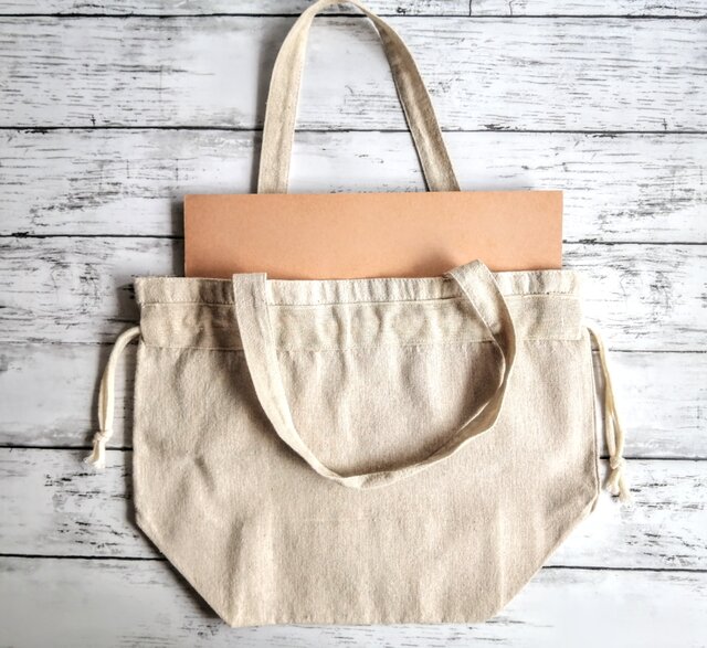 シンプルな巾着バッグ ショルダーバッグ トートバッグ 2way ベージュ