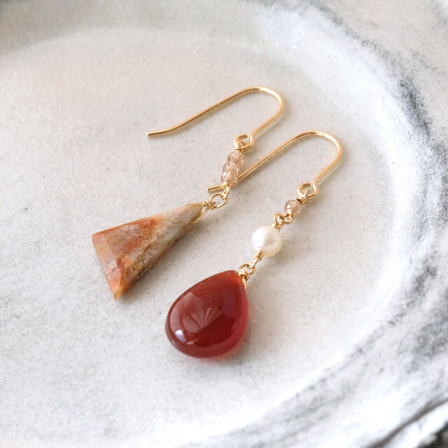 【★SALE】ラグナレースアゲートとレッドアゲートのピアスB・イヤリング変更可