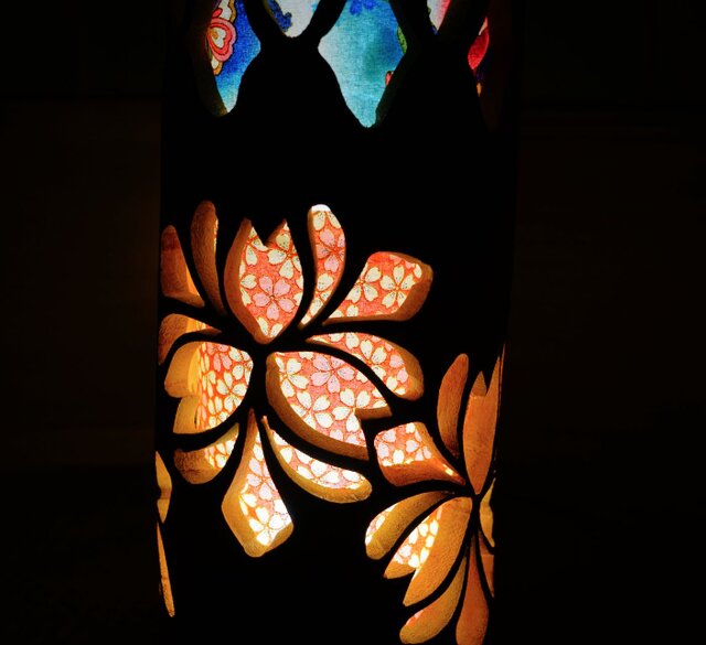 両面彫★竹灯り・竹あかり・竹灯籠　～～ 癒しの灯り　華衣ライン★華蓮池★～～ 両面彫☆竹灯り・竹あかり・竹灯籠 ～～ 癒しの灯り 華衣ライン☆春華