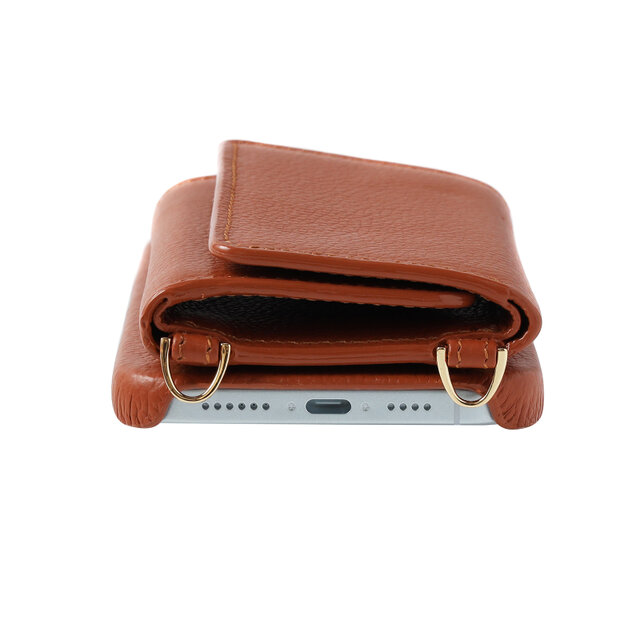 最高品質 iPhone15 本牛革 レザー カバー 財布付き ケース ブラウン 