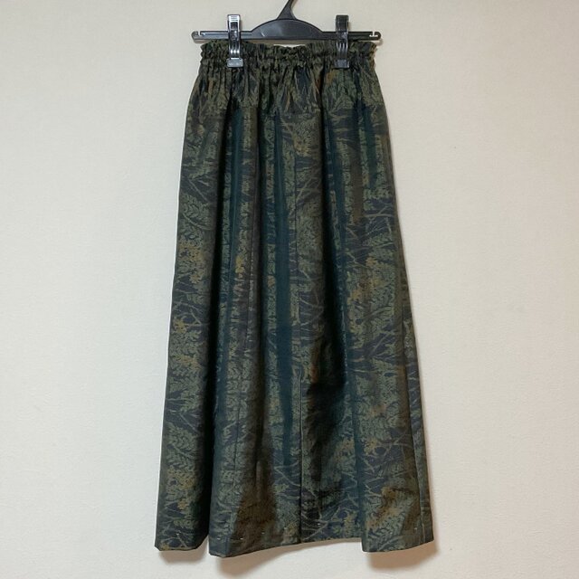 着物リメイク Ｌ 大島 ギャザースカート シルク 古布正絹 着物スカート