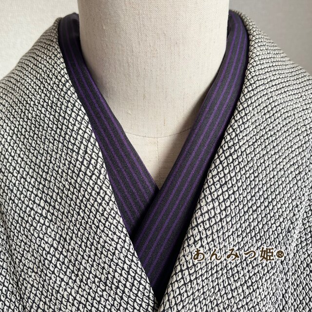 正絹の半衿 黒×紫の縞模様 | iichi 日々の暮らしを心地よくする