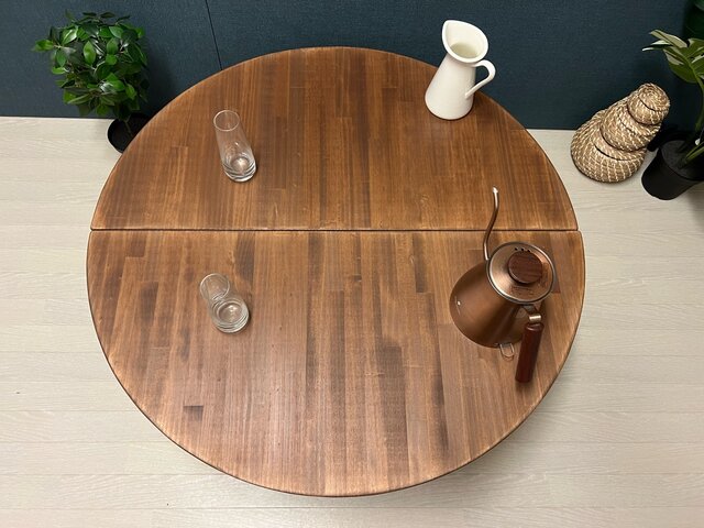 送料無料】 ローテーブル 丸形 90cm 2分割 パイン ダークウォルナット