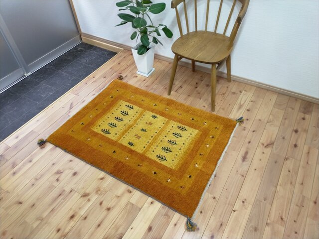 新規入荷】ペルシャ ギャッベ 玄関マット大 117x83cm イエロー RJ4028