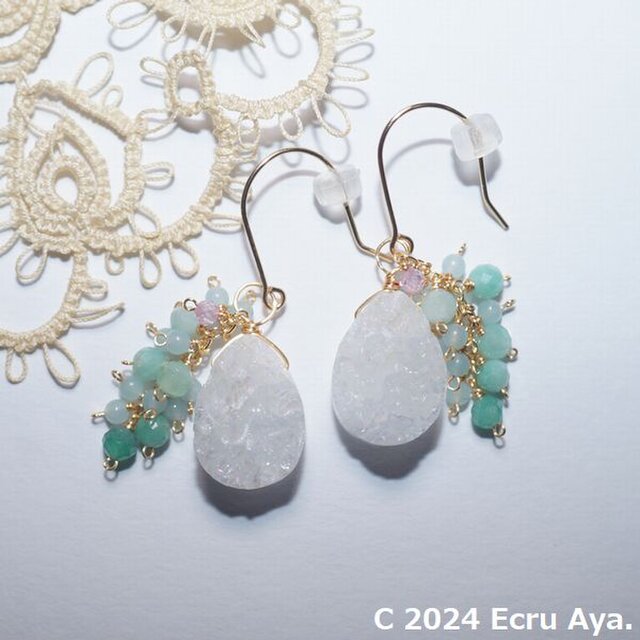 *雪の果て*ドゥルージーアゲートと春色のピアス