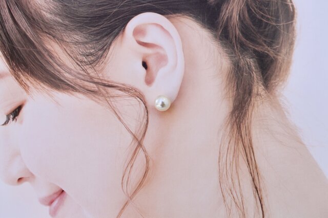 シャンパンベージュ パヴェボールピアス パールキャッチ ダブル シャンパンベージュ パヴェボールピアス パールキャッチ ダブル