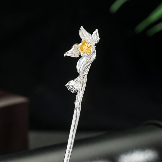 ご了承ください銀製蓮の花簪：日本文化の美と気品を身に纏うK116
