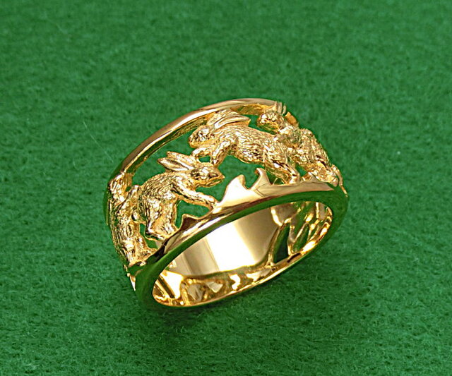 シルバー製：純金仕上 うさぎリング 【大切な方へのプレゼントにも最適