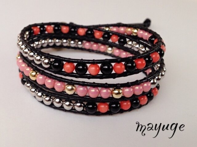 天然石＊革紐ラップブレスレット 三連 | iichi 日々の暮らしを