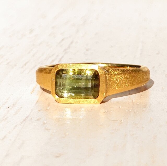 グリーン バイカラートルマリン オクタゴン 1.3ct 変形印台 シルバー