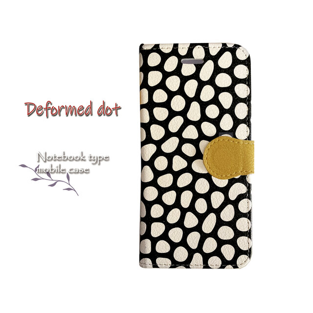 手帳型スマホケース iPhone17 16  15 14 13 ProMAX Android 変形ドット 水玉 マスタード　