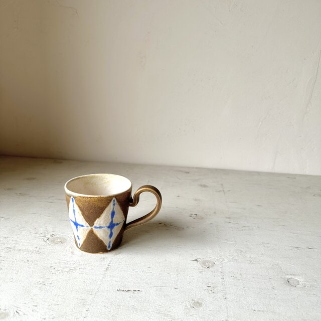 鉄渋釉　ロンバス柄マグカップ