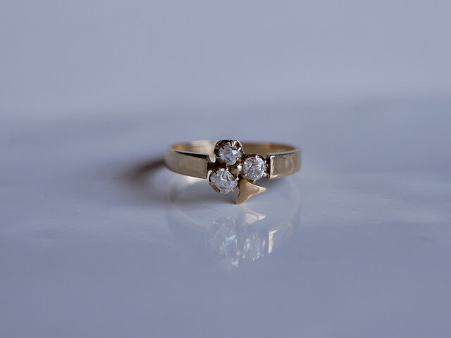 FR-33】 天然ダイヤモンド シャムロック K18 アンティークリング