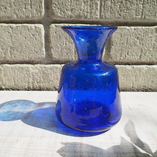 濃厚ブルーのフラワーベース／青色／花瓶／エリックホグラン／ガラス 