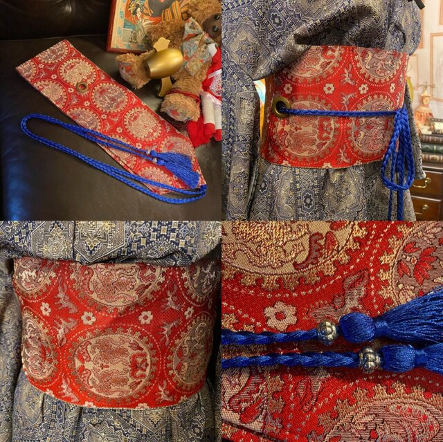 1点もの ハンドメイド ワンピース 古着 リメイク 和洋折衷 レトロ 古着 着物 ハンドメイド コラージュ パッチ