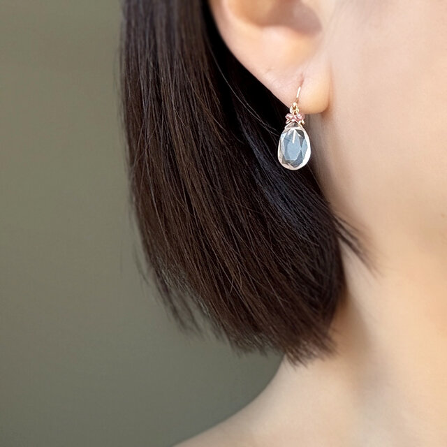 桜の花びら ピアス／イヤリング｜天然石 ローズクォーツ｜14Kgf｜ー